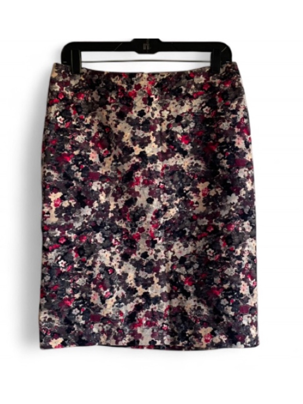 Talbots Black Pink Cream Abstract Floral Pencil Skirt Size 8